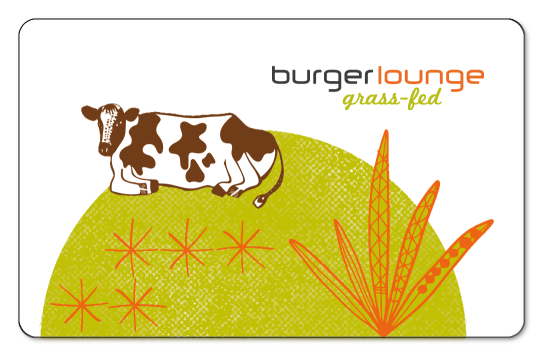 Burger Lounge logo over an iuillustration of a cow laying in the pasture.