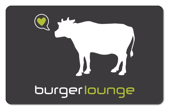 burger lounge logo over grey background, featuring silhoutte of cow with heart